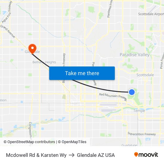 Mcdowell Rd & Karsten Wy to Glendale AZ USA map