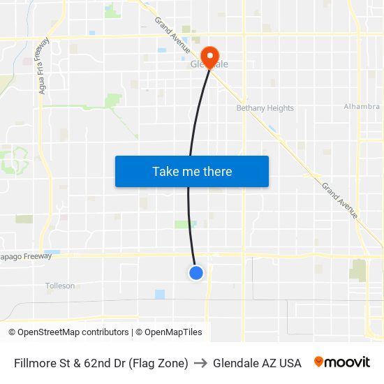 Fillmore St & 62nd Dr (Flag Zone) to Glendale AZ USA map