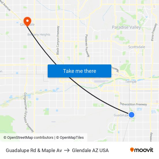 Guadalupe Rd & Maple Av to Glendale AZ USA map