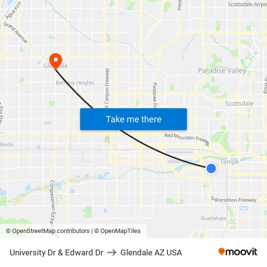 University Dr & Edward Dr to Glendale AZ USA map