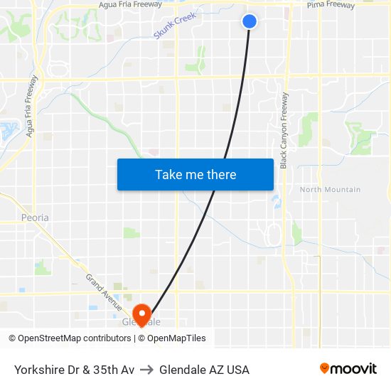 Yorkshire Dr & 35th Av to Glendale AZ USA map