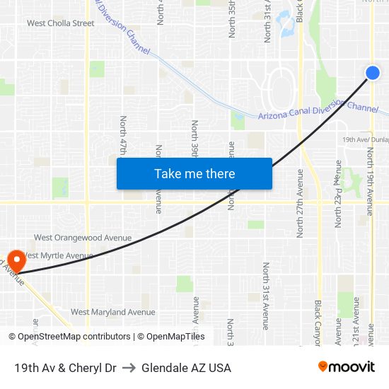 19th Av & Cheryl Dr to Glendale AZ USA map