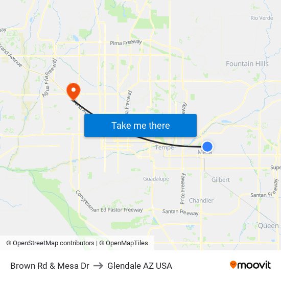Brown Rd & Mesa Dr to Glendale AZ USA map