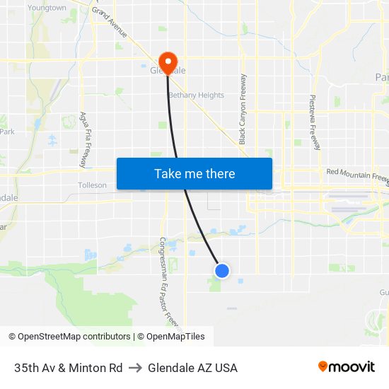 35th Av & Minton Rd to Glendale AZ USA map