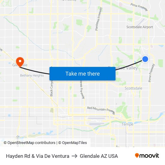 Hayden Rd & Via De Ventura to Glendale AZ USA map