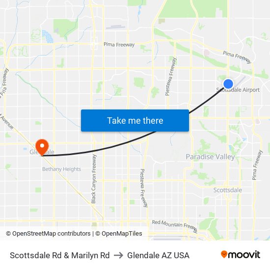 Scottsdale Rd & Marilyn Rd to Glendale AZ USA map