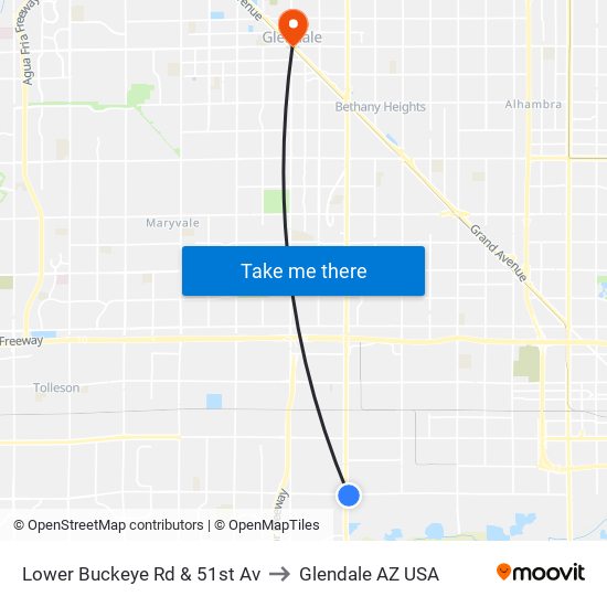 Lower Buckeye Rd & 51st Av to Glendale AZ USA map