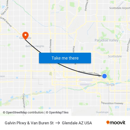 Galvin Pkwy & Van Buren St to Glendale AZ USA map