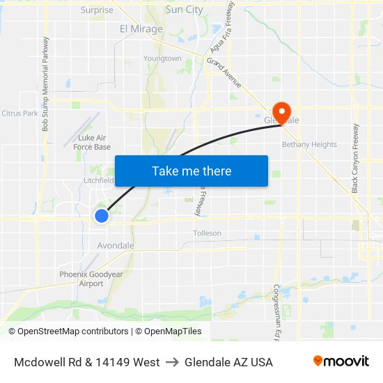 Mcdowell Rd & 14149 West to Glendale AZ USA map