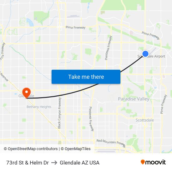 73rd St & Helm Dr to Glendale AZ USA map