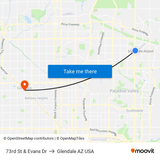 73rd St & Evans Dr to Glendale AZ USA map