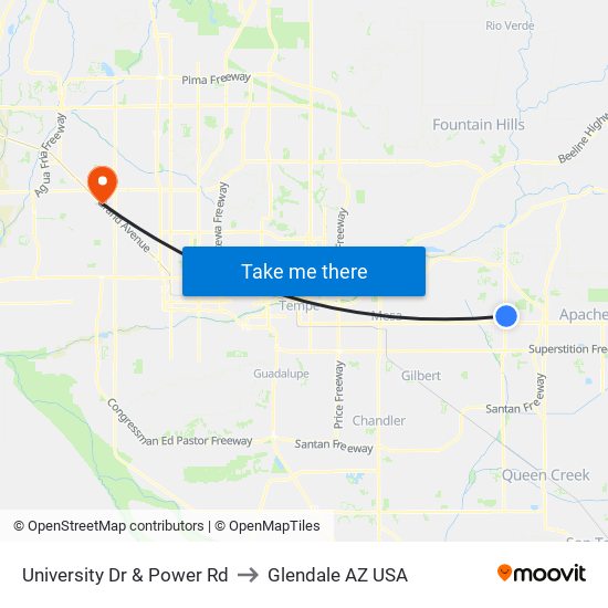 University Dr & Power Rd to Glendale AZ USA map