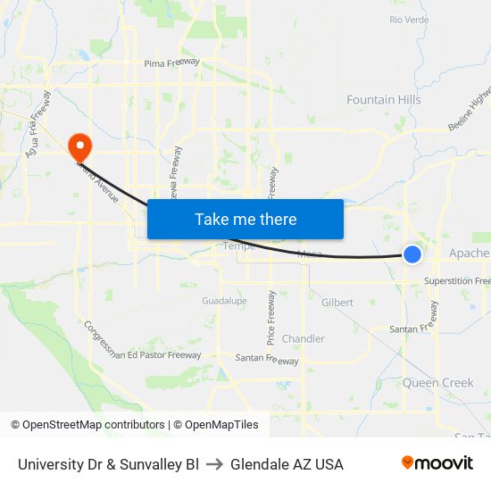 University Dr & Sunvalley Bl to Glendale AZ USA map