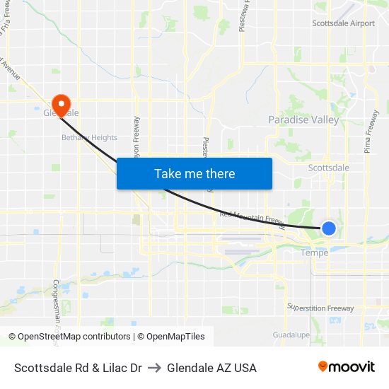 Scottsdale Rd & Lilac Dr to Glendale AZ USA map