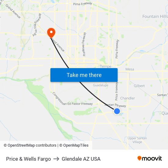 Price & Wells Fargo to Glendale AZ USA map