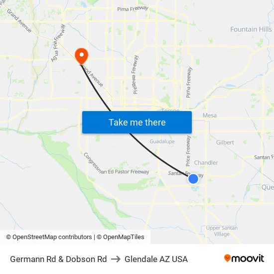 Germann Rd & Dobson Rd to Glendale AZ USA map