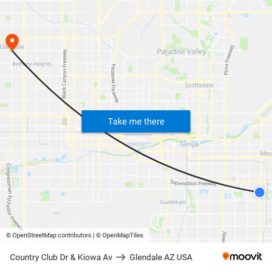 Country Club Dr & Kiowa Av to Glendale AZ USA map