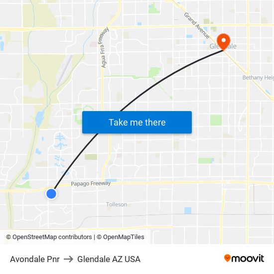 Avondale Pnr to Glendale AZ USA map