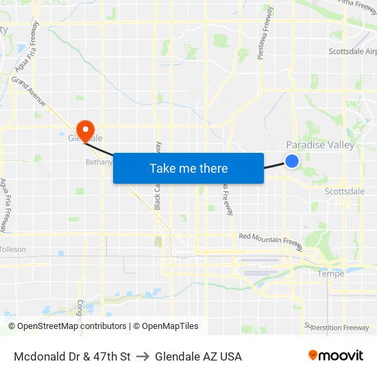 Mcdonald Dr & 47th St to Glendale AZ USA map