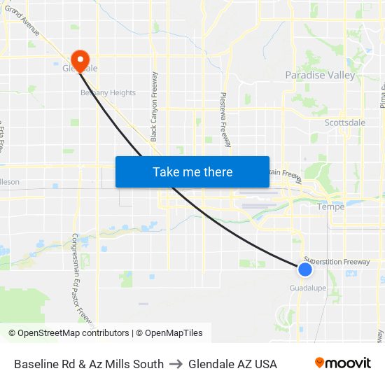Baseline Rd & Az Mills South to Glendale AZ USA map