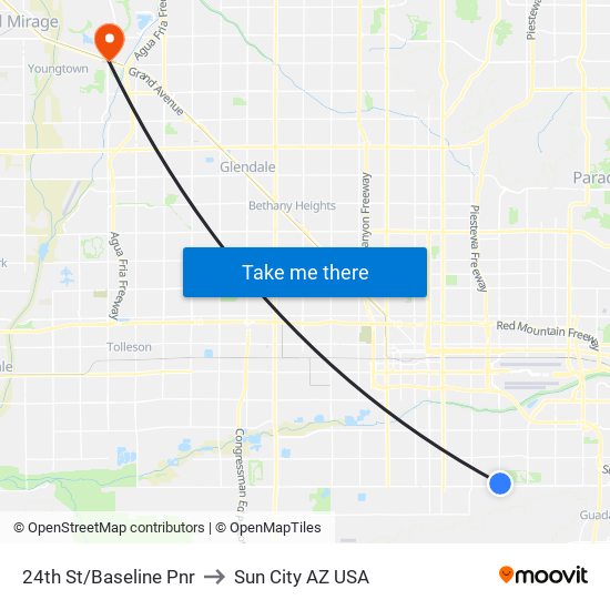 24th St/Baseline Pnr to Sun City AZ USA map