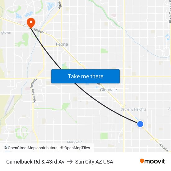 Camelback Rd & 43rd Av to Sun City AZ USA map