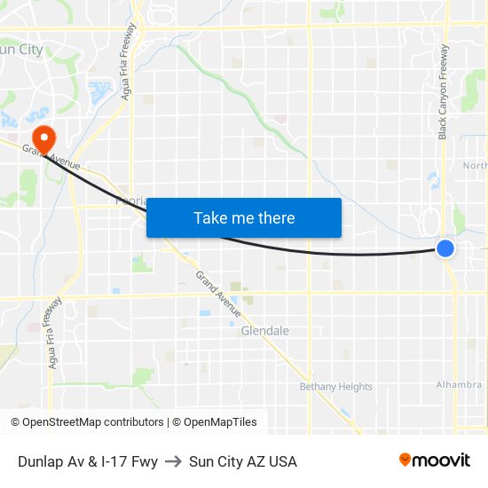 Dunlap Av & I-17 Fwy to Sun City AZ USA map