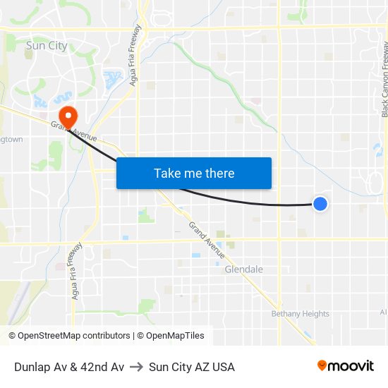 Dunlap Av & 42nd Av to Sun City AZ USA map