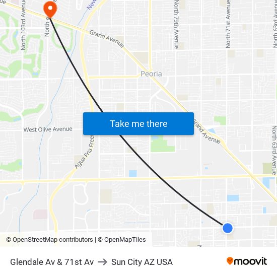 Glendale Av & 71st Av to Sun City AZ USA map