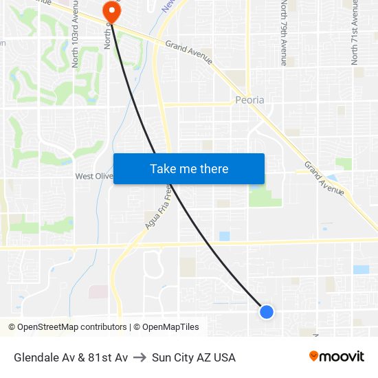 Glendale Av & 81st Av to Sun City AZ USA map