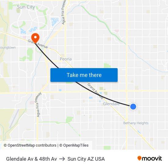 Glendale Av & 48th Av to Sun City AZ USA map