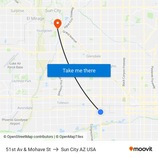 51st Av & Mohave St to Sun City AZ USA map