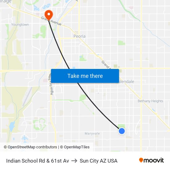 Indian School Rd & 61st Av to Sun City AZ USA map