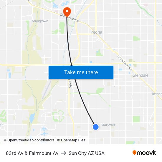 83rd Av & Fairmount Av to Sun City AZ USA map