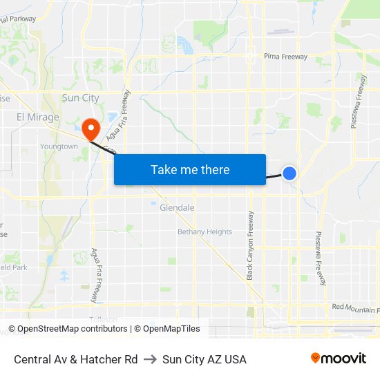 Central Av & Hatcher Rd to Sun City AZ USA map