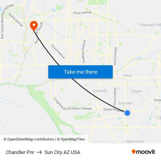 Chandler Pnr to Sun City AZ USA map