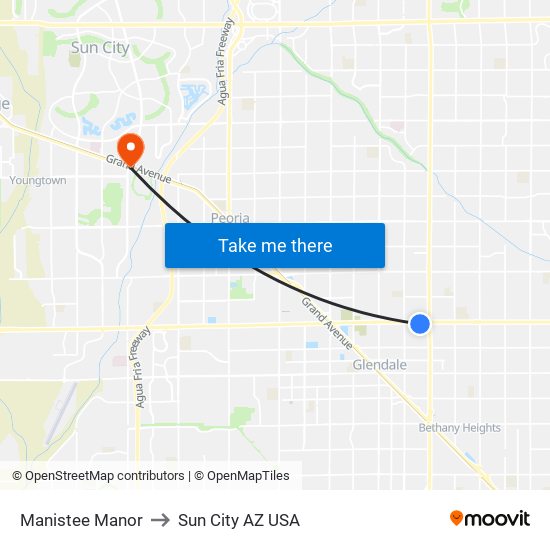 Manistee Manor to Sun City AZ USA map