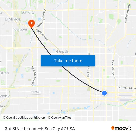 3rd St/Jefferson to Sun City AZ USA map