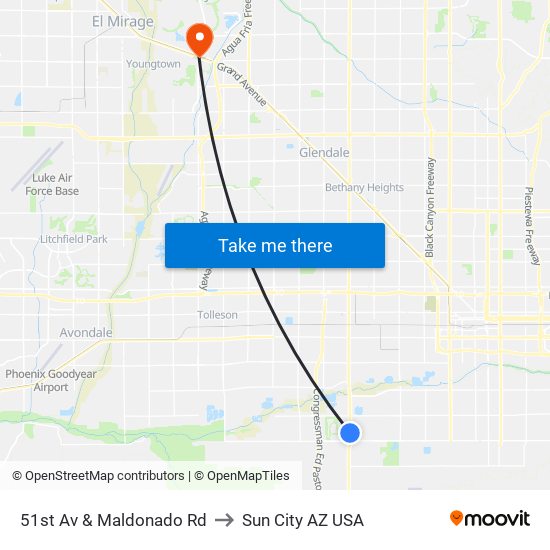 51st Av & Maldonado Rd to Sun City AZ USA map