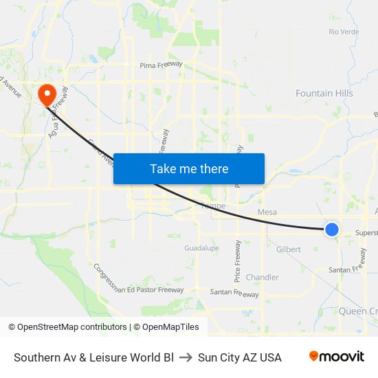 Southern Av & Leisure World Bl to Sun City AZ USA map