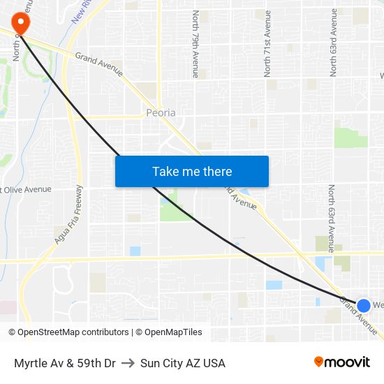 Myrtle Av & 59th Dr to Sun City AZ USA map