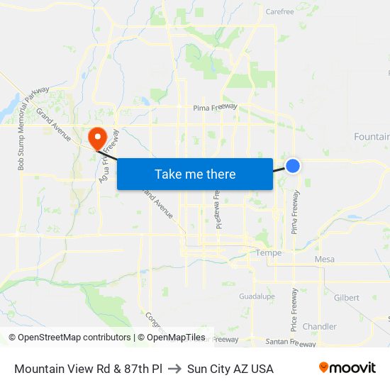 Mountain View Rd & 87th Pl to Sun City AZ USA map