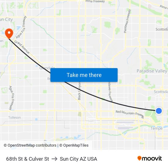 68th St & Culver St to Sun City AZ USA map