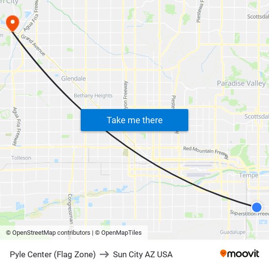 Pyle Center (Flag Zone) to Sun City AZ USA map