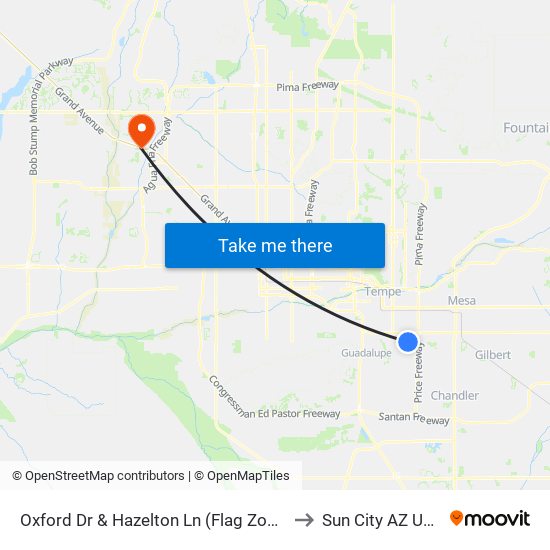 Oxford Dr & Hazelton Ln (Flag Zone) to Sun City AZ USA map