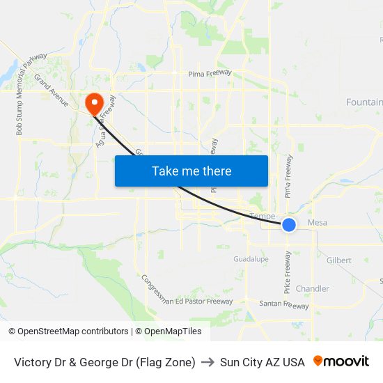 Victory Dr & George Dr (Flag Zone) to Sun City AZ USA map