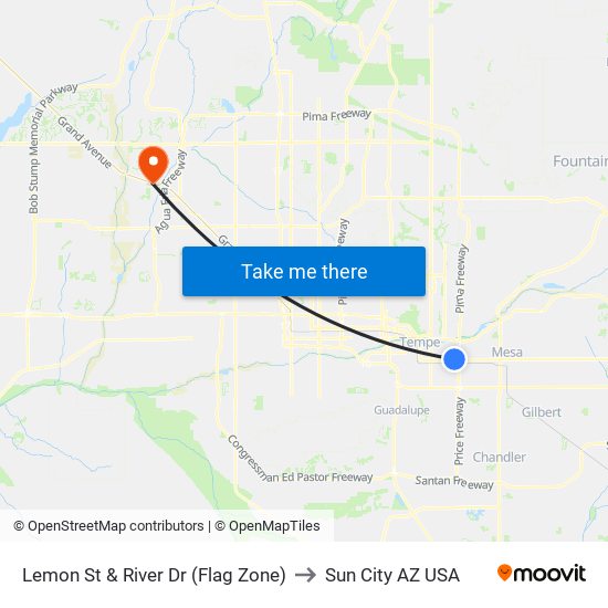 Lemon St & River Dr (Flag Zone) to Sun City AZ USA map