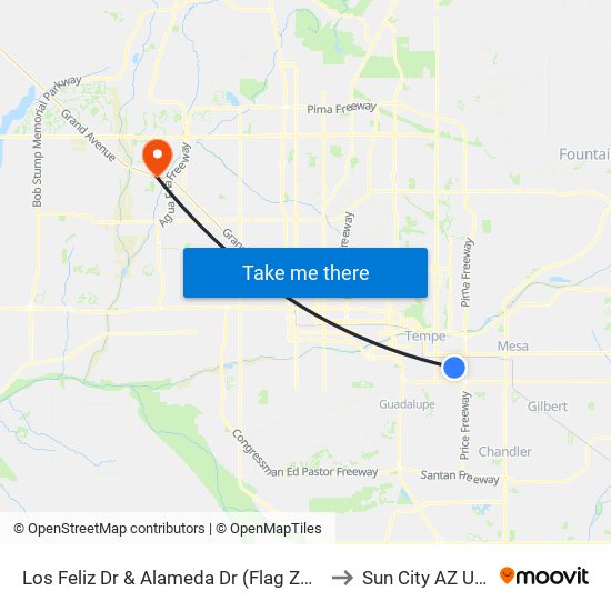 Los Feliz Dr & Alameda Dr (Flag Zone) to Sun City AZ USA map