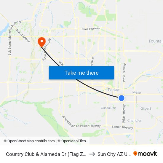 Country Club & Alameda Dr (Flag Zone) to Sun City AZ USA map