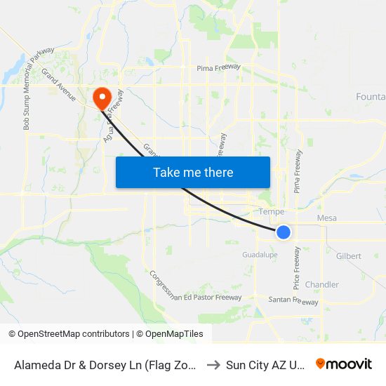 Alameda Dr & Dorsey Ln (Flag Zone) to Sun City AZ USA map